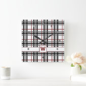 白黒と赤い格子時計 スクエア壁時計 (ホーム)