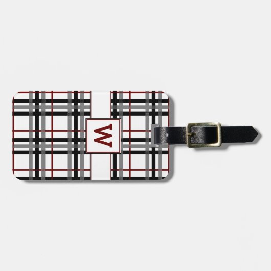 白黒と赤い格子模様の荷札 ラゲッジタグ (正面横)