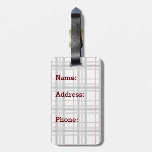 白黒と赤い格子模様の荷札 ラゲッジタグ (裏面縦)