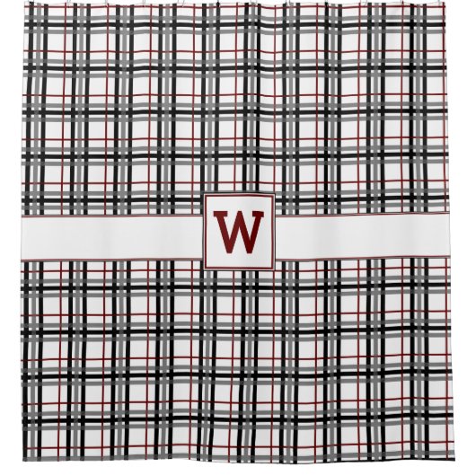 白黒と赤い格子状のシャワーカーテン シャワーカーテン (正面)