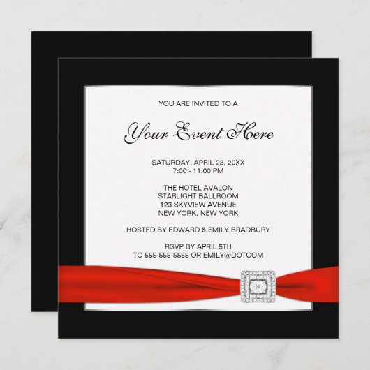 白黒と赤すべての行事 招待状 (正面/裏面)