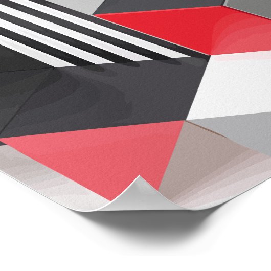 白黒と赤のジオメトリブロック ポスター (角)