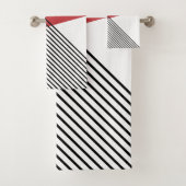 白黒と赤の幾何学的シンプルアート バスタオルセット (インサイチュ)