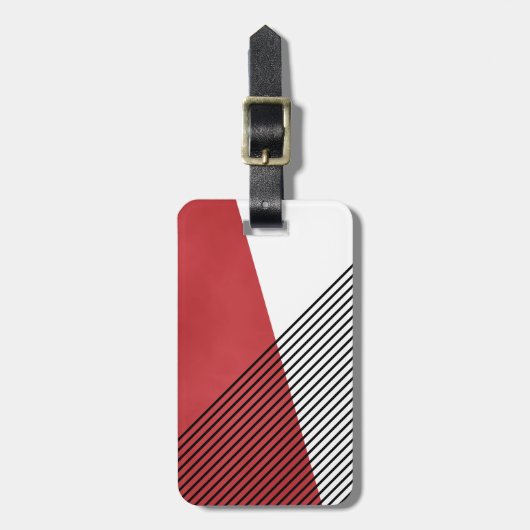 白黒と赤の幾何学的シンプルアート ラゲッジタグ (正面縦)
