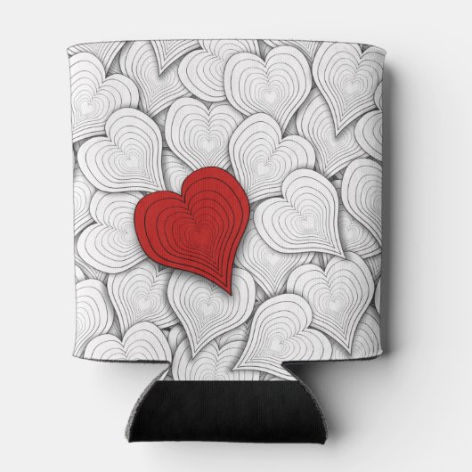 白黒と赤タマネギハートパターン 缶クーラー (裏面)
