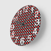 白黒と赤市松模様に ラウンド壁時計 (傾斜)