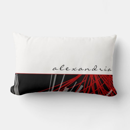 白黒と赤抽象芸術リボン |白 |名前 ランバークッション (正面)