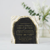 白黒と金ゴールドのゲードスライス結婚ズスクエア 招待状 (スタンド正面)