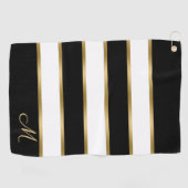 白黒と金ゴールドのパタストライプーン ゴルフタオル (横)