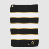 白黒と金ゴールドのパタストライプーン ゴルフタオル (正面)