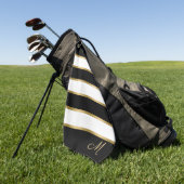 白黒と金ゴールドのパタストライプーン ゴルフタオル (グリーン)