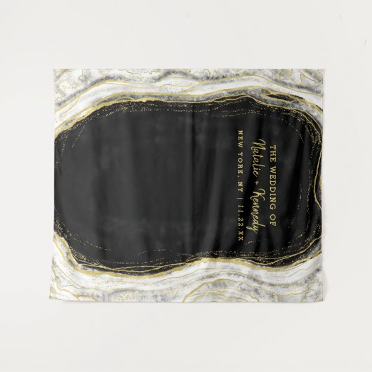 白黒と金ゴールドのGeodeロックフォトブースの背景 タペストリー (正面(横))