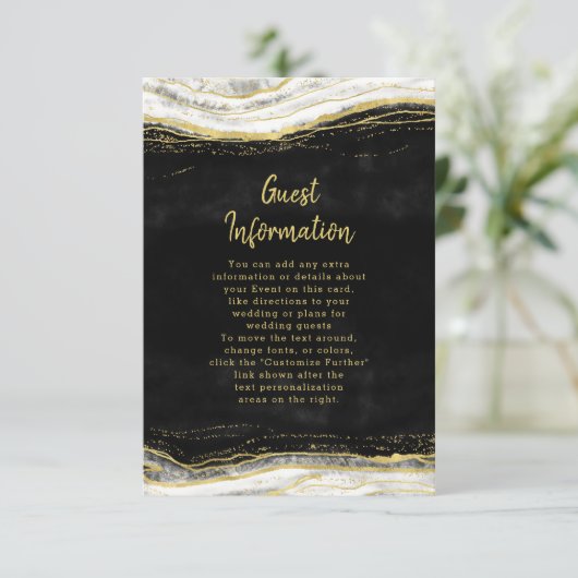 白黒と金ゴールドのGeode Agate結婚の情報 エンクロージャーカード (スタンド正面)
