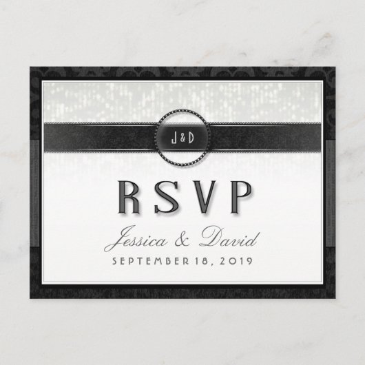 白黒と金ゴールドのTouchRSVP食事の選択 インビテーションポストカード (正面)