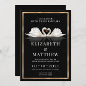 白黒と金ゴールドをテーマにしたスワ結婚ンズ 招待状 (正面/裏面)