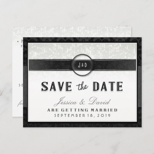 白黒と金ゴールドアールデコのTouch日付の保存 案内ポストカード (正面/裏面)