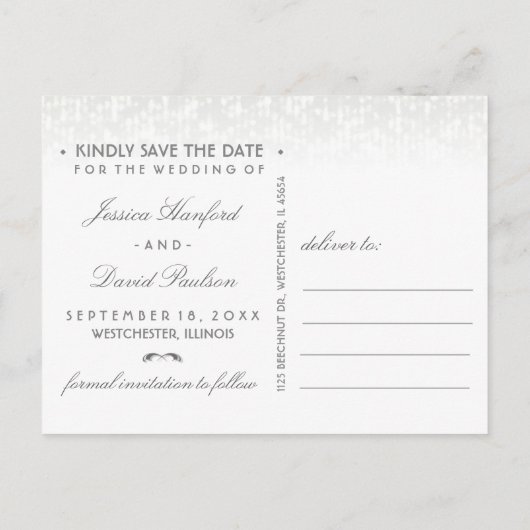 白黒と金ゴールドアールデコのTouch日付の保存 案内ポストカード (裏面)