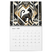 白黒と金ゴールドアールデコ猫 カレンダー (3月 2027)
