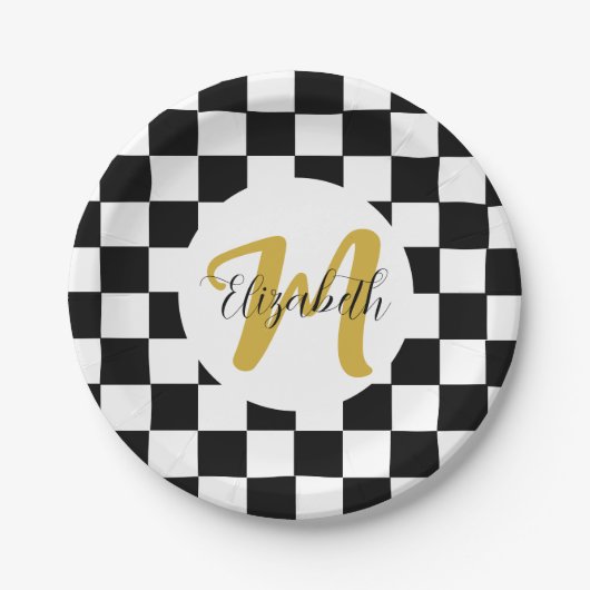 白黒と金ゴールドエレガント美学 ペーパープレート (正面)
