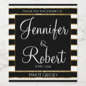 白黒と金ゴールドグリッター結婚のワインラベル ワインラベル (シングルラベル)