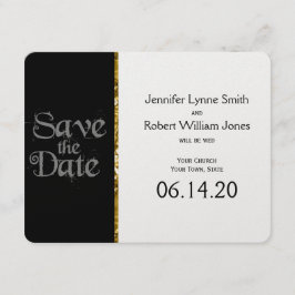 白黒と金ゴールドグリッター結婚式日付を保存 セーブザデート