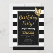 白黒と金ゴールドグリッター3rd誕生日パーティー 招待状 (正面)
