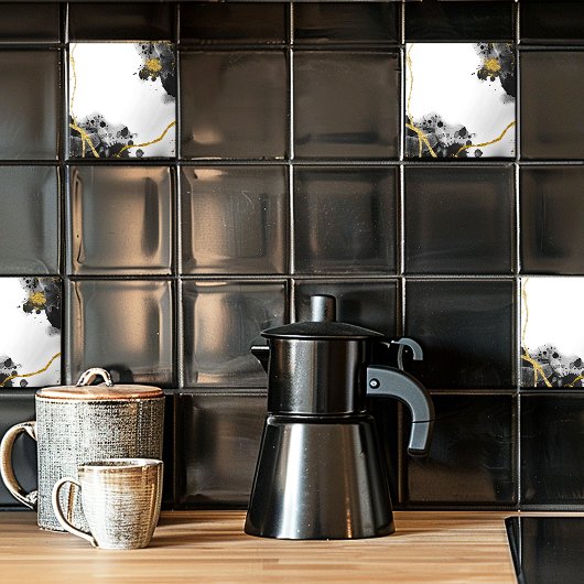 白黒と金ゴールドグリッター タイル