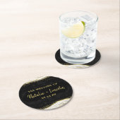 白黒と金ゴールドゲーデアゲートスライスモノグラム ラウンドペーパーコースター (インサイチュ)