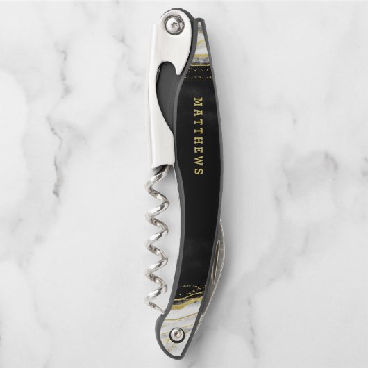 白黒と金ゴールドゲードアゲテ結婚ズモノグラム ソムリエナイフ (正面)