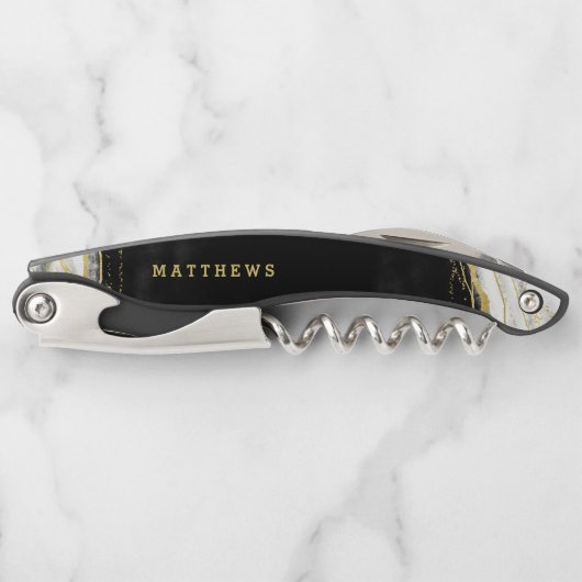 白黒と金ゴールドゲードアゲテ結婚ズモノグラム ソムリエナイフ (正面)