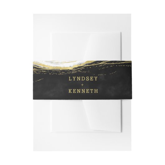 白黒と金ゴールドゲードアゲテ結婚ズモノグラム 招待状ベリーバンド (正面例)