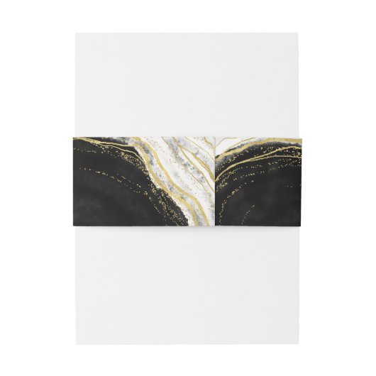 白黒と金ゴールドゲードアゲテ結婚ズモノグラム 招待状ベリーバンド (裏面例)