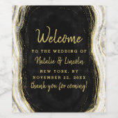 白黒と金ゴールドゲードアゲ結婚ートの歓迎 ワインラベル (シングルラベル)