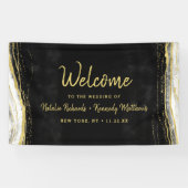 白黒と金ゴールドゲードアゲ結婚ートの歓迎 横断幕 (横)