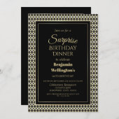 白黒と金ゴールドサプライズ60th誕生日ディナー 招待状 (正面/裏面)