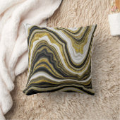 白黒と金ゴールドシックスワールモダン抽象芸術 クッション (ブランケット)