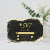 白黒と金ゴールドジオードウェディングRSVP応答 出欠カード (スタンド正面)