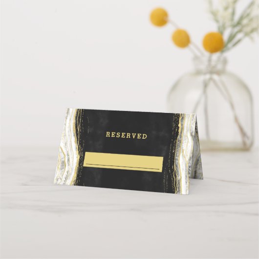 白黒と金ゴールドジオード予約結婚席 プレイスカード (正面)