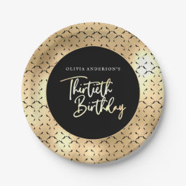 白黒と金ゴールドスクリプト30th誕生日パーティー ペーパープレート