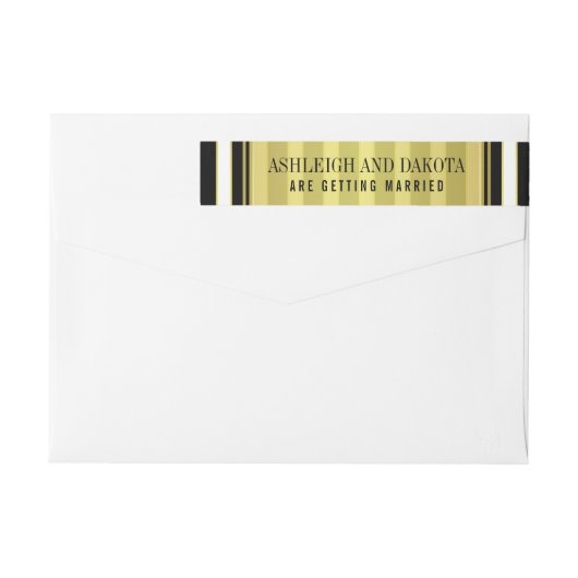 白黒と金ゴールドストライプの結婚数 ラップアラウンドラベル (裏面)