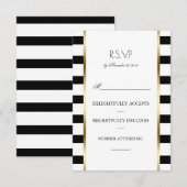 白黒と金ゴールドストライプウェディングRsvp 出欠カード (正面/裏面)