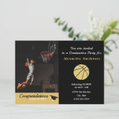 白黒と金ゴールドバスケットボールの卒業 招待状 (スタンド正面)