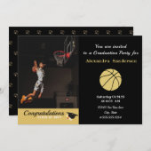 白黒と金ゴールドバスケットボールの卒業 招待状 (正面/裏面)