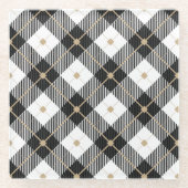 白黒と金ゴールドバッファロープレイド ガラスコースター (正面)