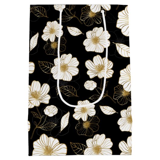 白黒と金ゴールドフローラオン黒 ミディアムペーパーバッグ (裏面)