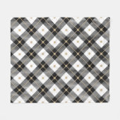 白黒と金ゴールドプレイド フリースブランケット (正面(横))