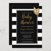 白黒と金ゴールドベビーシャワー 招待状 (正面/裏面)