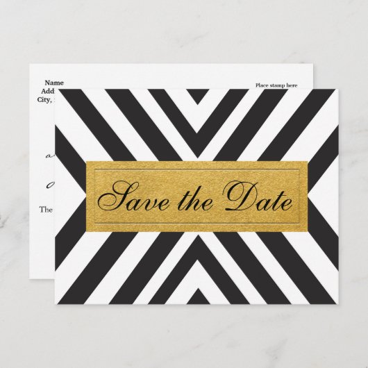 白黒と金ゴールドモダンの幾何学的はがき 案内ポストカード (正面/裏面)
