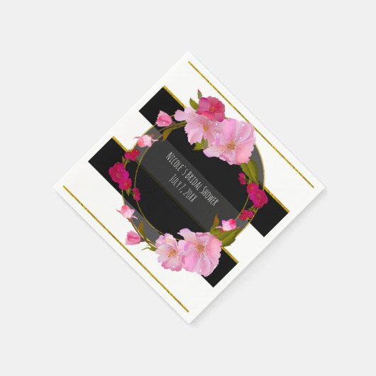 白黒と金ゴールドモダンフローラシックグラムパーティー スタンダードカクテルナプキン (角)