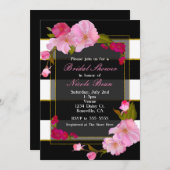 白黒と金ゴールドモダンフローラシックパーティー 招待状 (正面/裏面)